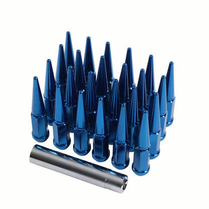 Bethesda Industrial 24PCS M14x1.5 Spike Lug Nuts 4.5 Tall Blue For 6 Lug GMC Chevy Ford With Key