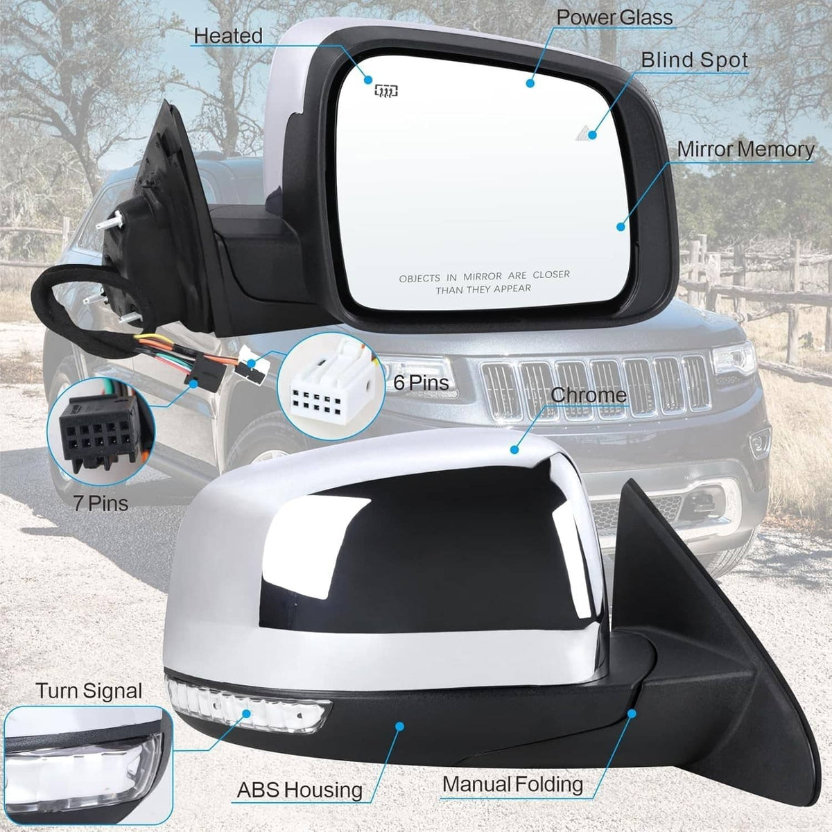 Bethesda Industrial Left Side Manual Fold Mirror Blind Spot For 11-22 Jeep Grand Cherokee 68236930AF