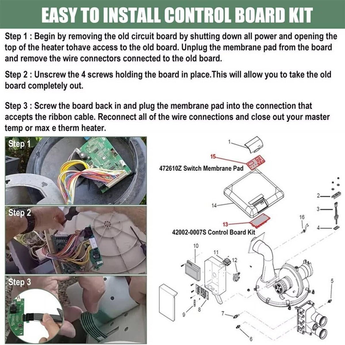 Bethesda Industrial Control Board Kit w/ 472610Z Switch Pad For Pentair Master Temp 400 42002-0007S