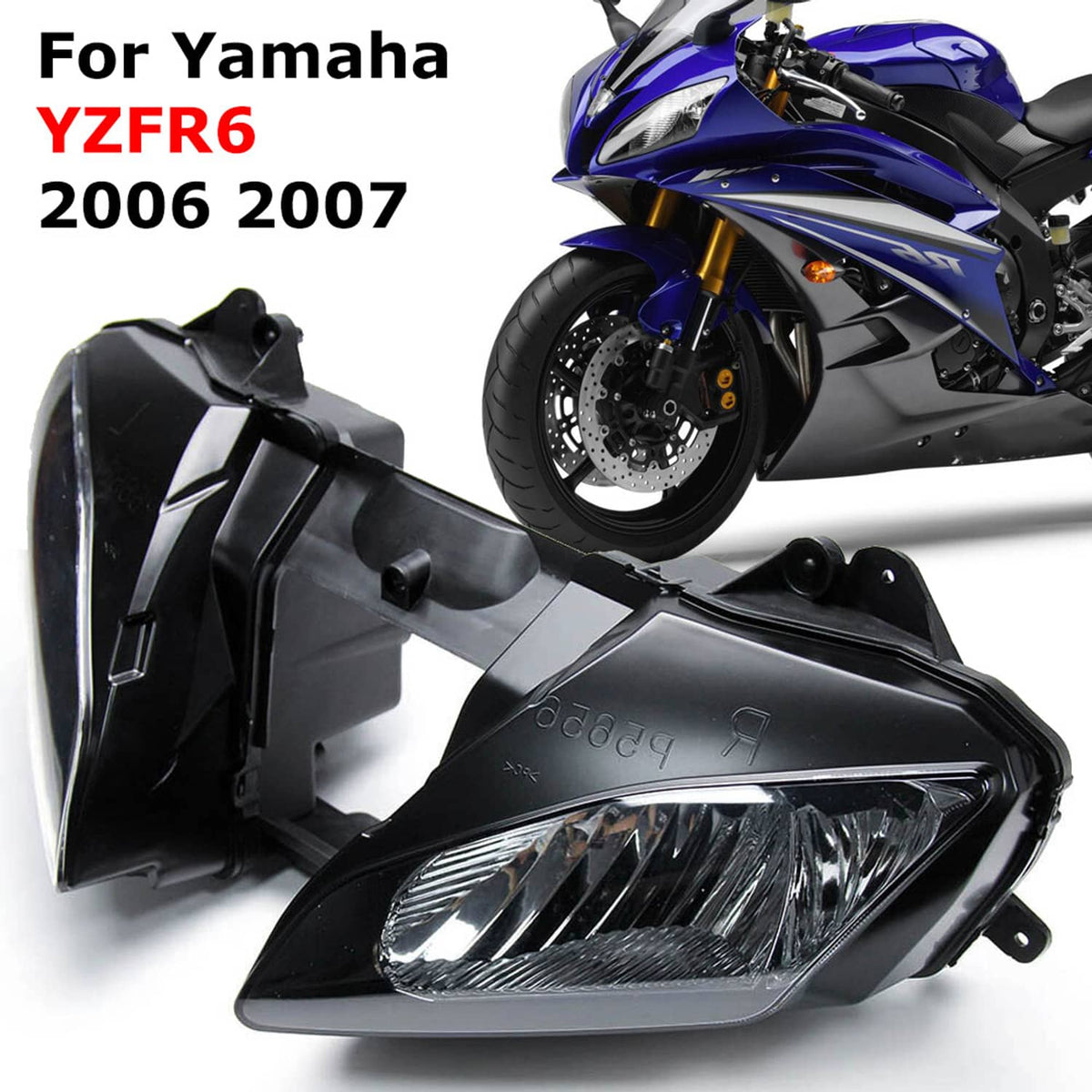 Bethesda Industrial Black ABS Front Headlight Headlamp Fits For Yamaha YZF R6 YZFR6 2006-2007 06 07