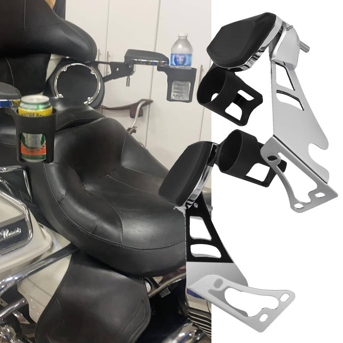 Bethesda Industrial Passenger Armrests Arm Rest Drink Holder Fit For Harley Touring Road Glide 97-13