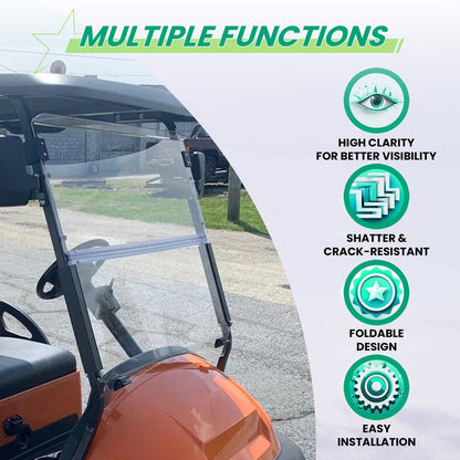 Bethesda Industrial Windshield For Club Car Precedent 2004 - Up Folding Clear Golf Cart Windscreen