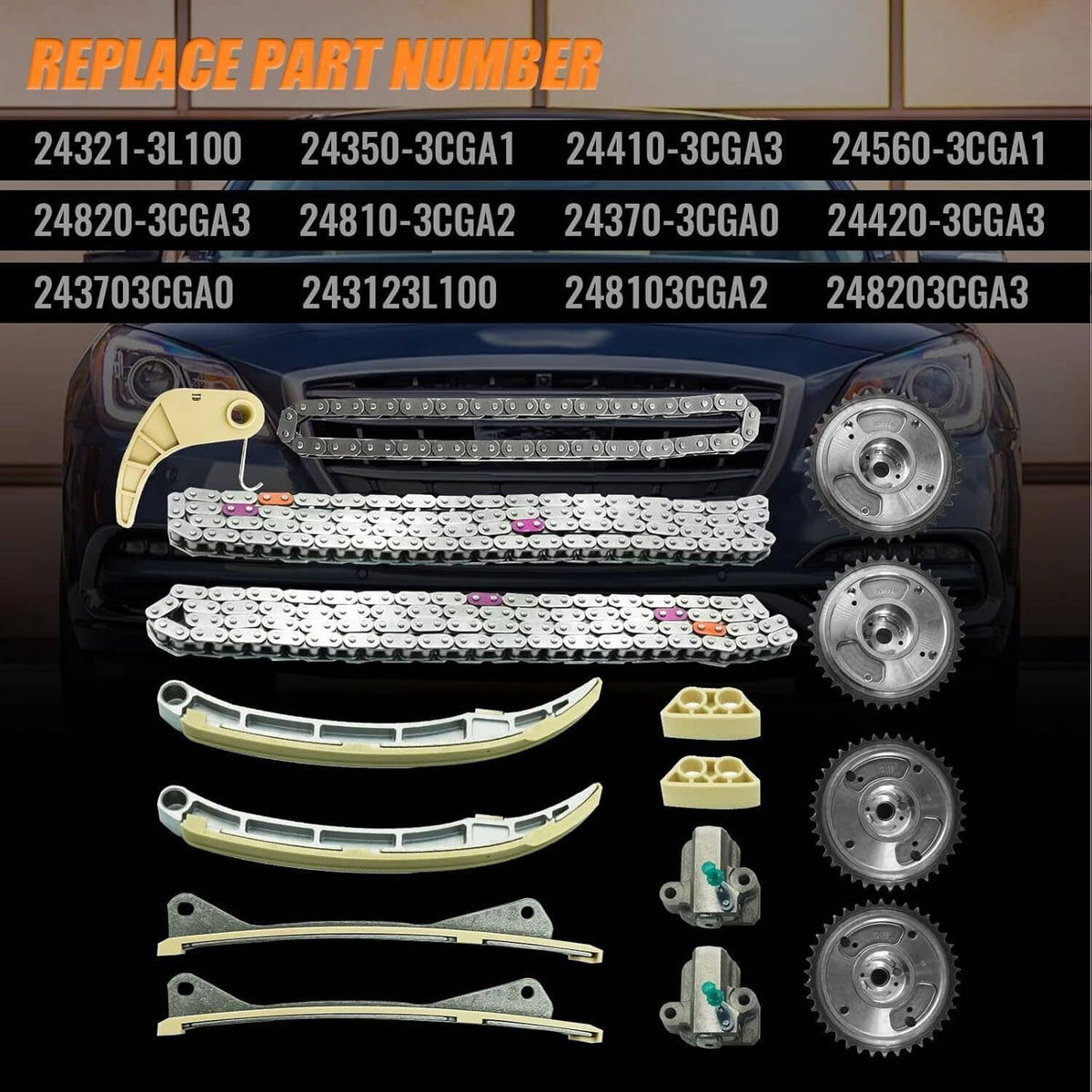 Bethesda Industrial Engine Timing Chain Kit For Hyundai KIA Santa Fe Sorento Azera 3.8 24410-3CGA3