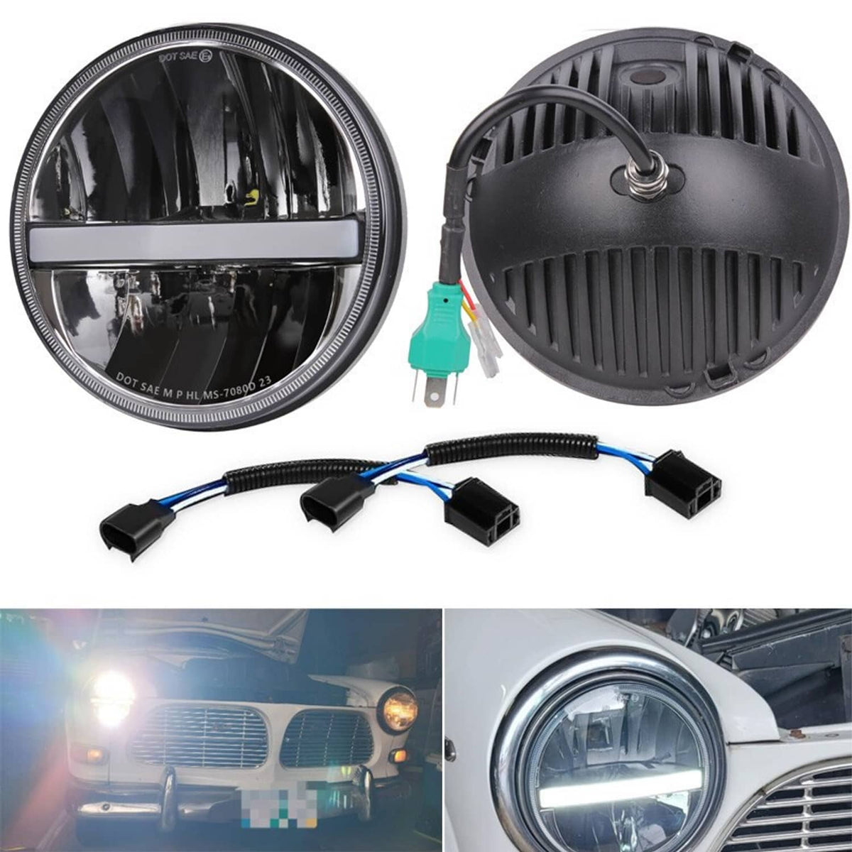 Bethesda Industrial Pair 7" inch Round Halo LED Headlights DRL Turn For Chevrolet Bel Air