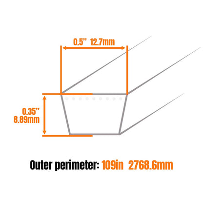 Bethesda Industrial Mower Deck Belt 1/2" x 109" Fit for MTD Cub Cadet Troy Bilt 954-04045 754-04045