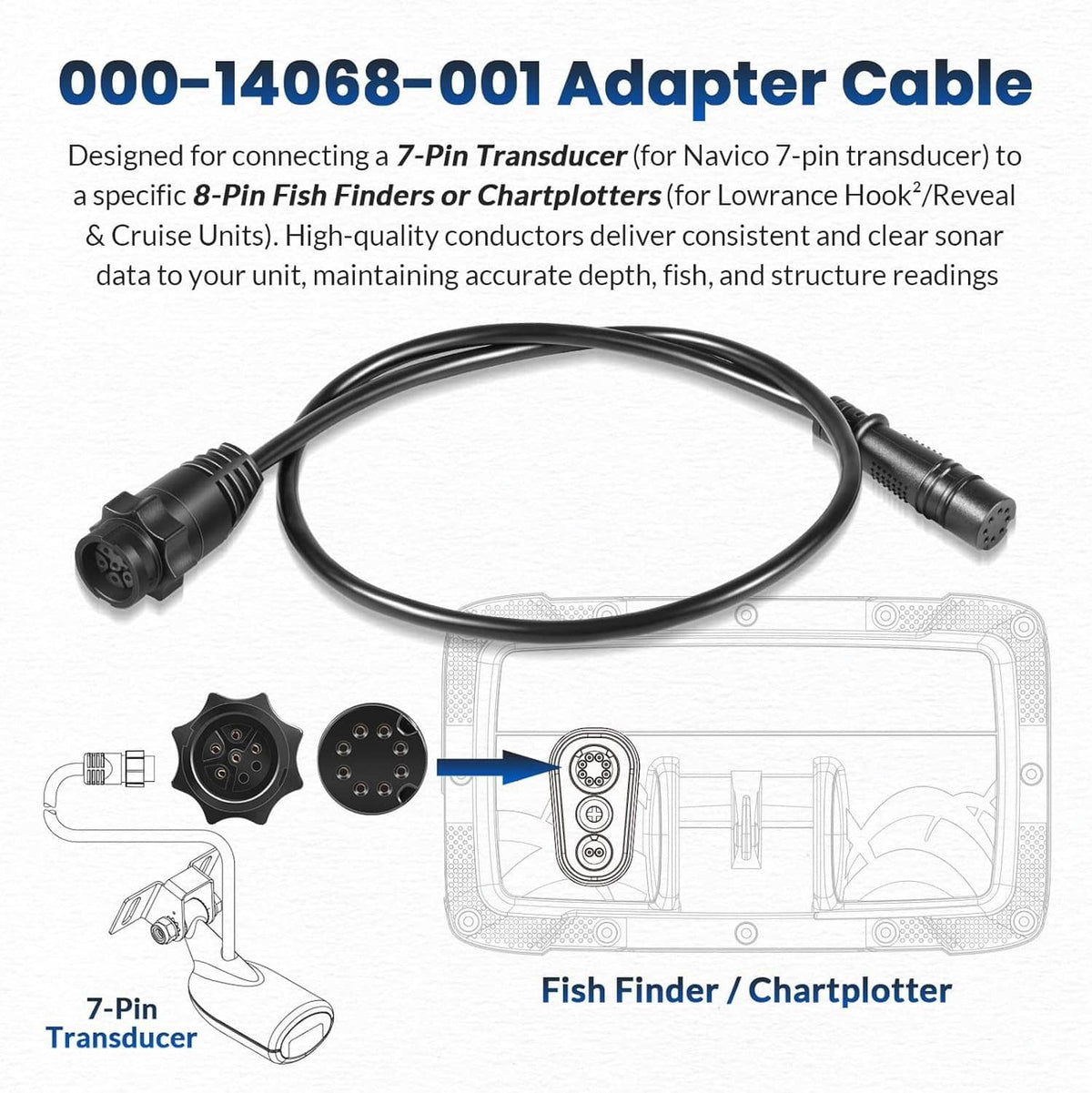 Bethesda Industrial 000-14068-001 7-Pin Transducer Adapter Cable for Lowrance Hook²/Reveal & Cruise