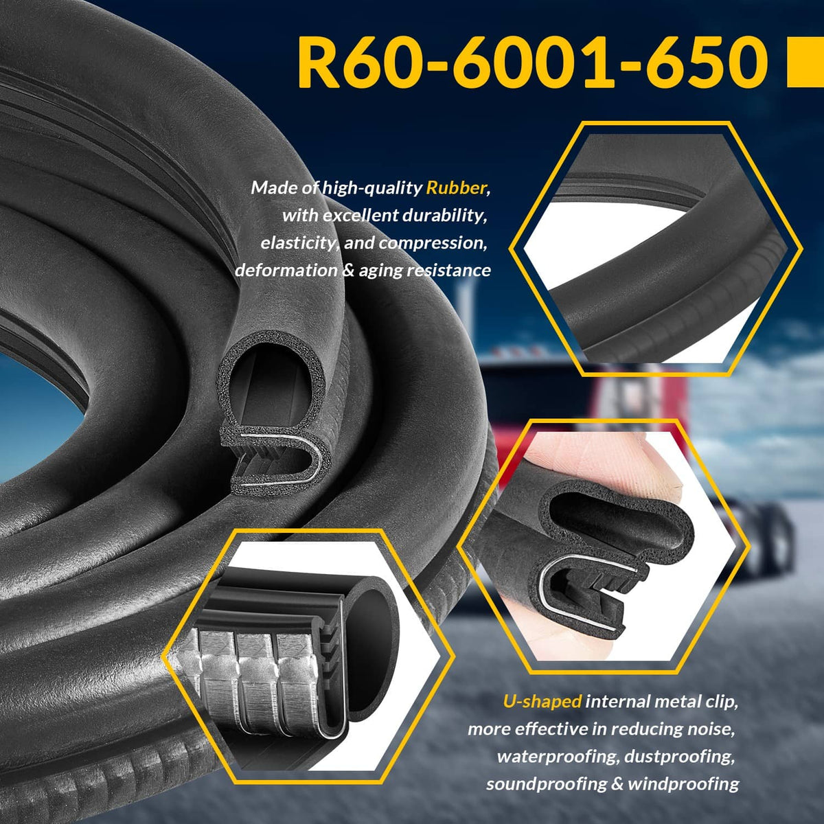 Bethesda Industrial 2 Pack R60-6001-650 Door Seal Weatherstrip 13ft for Peterbilt 377 359 370 380