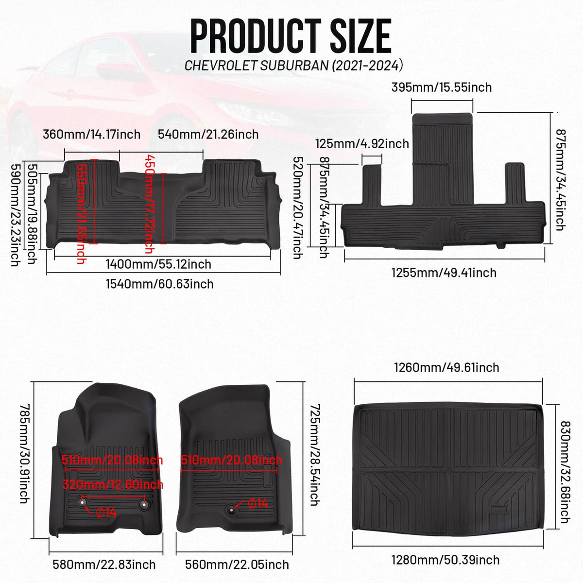 Bethesda Industrial Floor Mats w/Cargo Liner For 2021-2025 Chevrolet Suburban 2021-2025 GMC Yukon XL