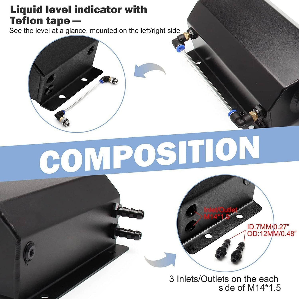Bethesda Industrial Black 2L Radiator Coolant Overflow Water Bottle Expansion Reservoir Tank +Cap