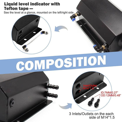 Bethesda Industrial Black 2L Radiator Coolant Overflow Water Bottle Expansion Reservoir Tank +Cap