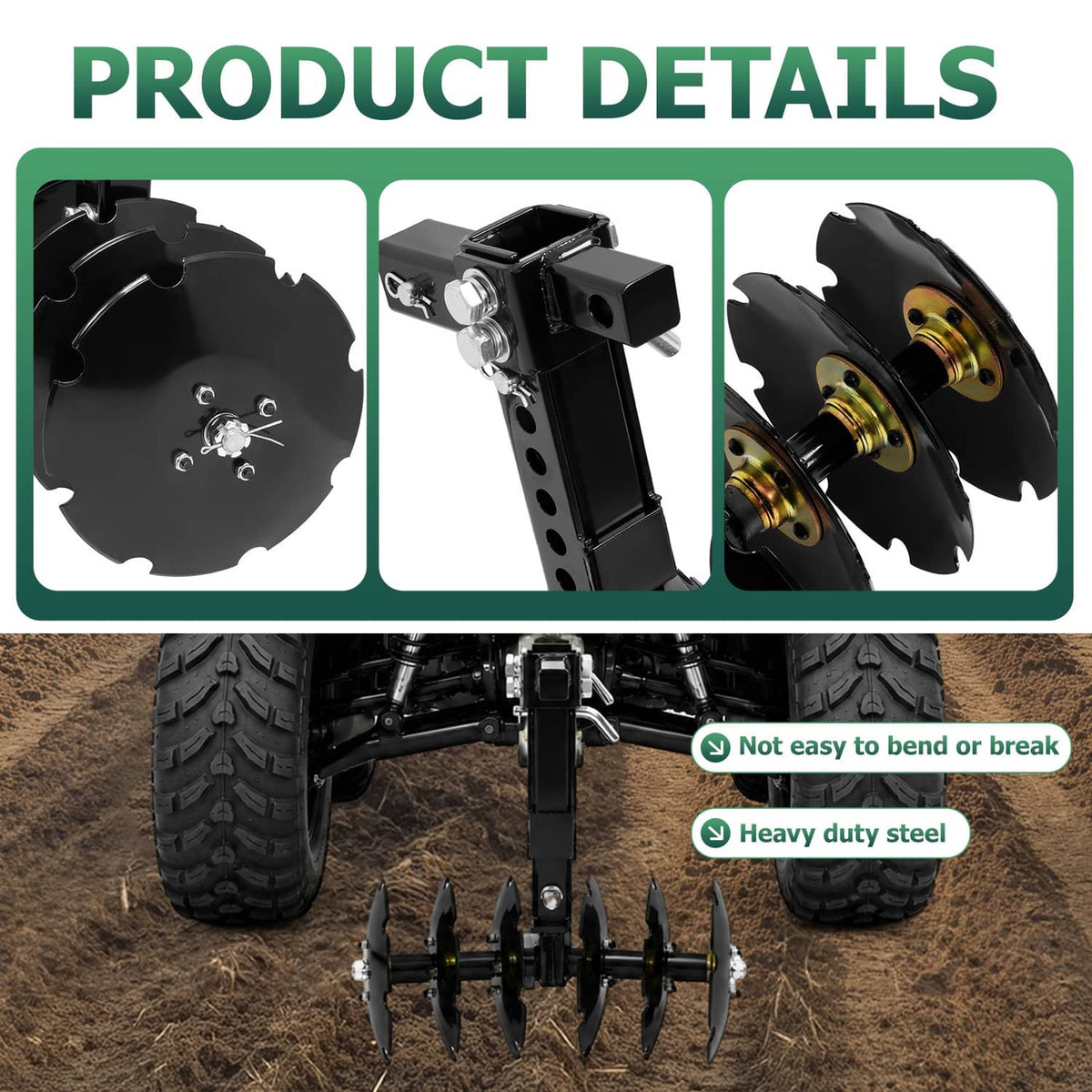 Bethesda Industrial 20" Notched Disc Harrow Plow Attachment for ATV UTV W/ 6 X Concave 2" Receiver