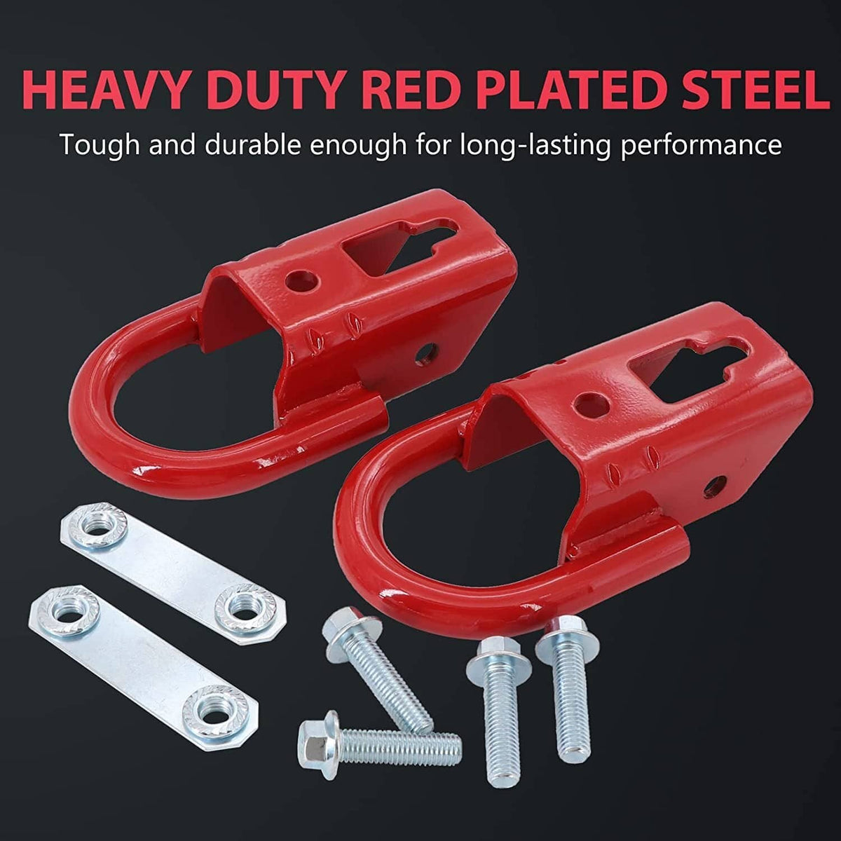 Bethesda Industrial Red 2 Pcs Towing Hooks FL3Z17N808A w/ Hardware Front For 2009-2019 Ford F150