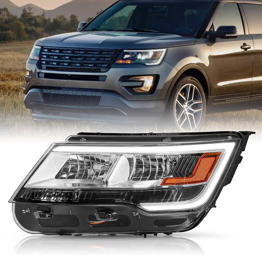Bethesda Industrial Driver Left Side Headlight w/ LED DRL For 2016-2019 Ford Explorer Chrome Housing