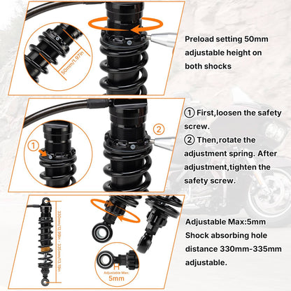 Bethesda Industrial Remote Reservoir Suspension Shocks For Harley Touring Road King/Glide  2014-2025