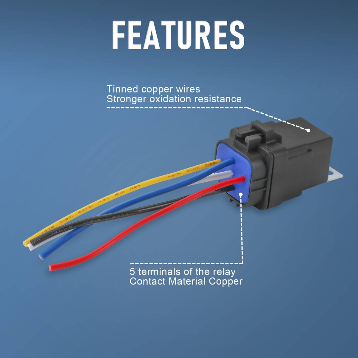 Bethesda Industrial Waterproof 5 Pin 12V 40 Amp Relay & Socket W/ 5" 12 Gauge Wire Pigtail Harness