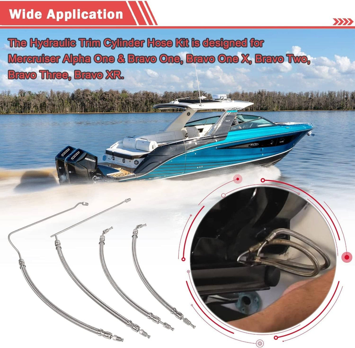 Bethesda Industrial 9B-104A Trim Tilt Hydraulic Ram Cylinder Hose Kit Fit for Mercruiser Alpha One