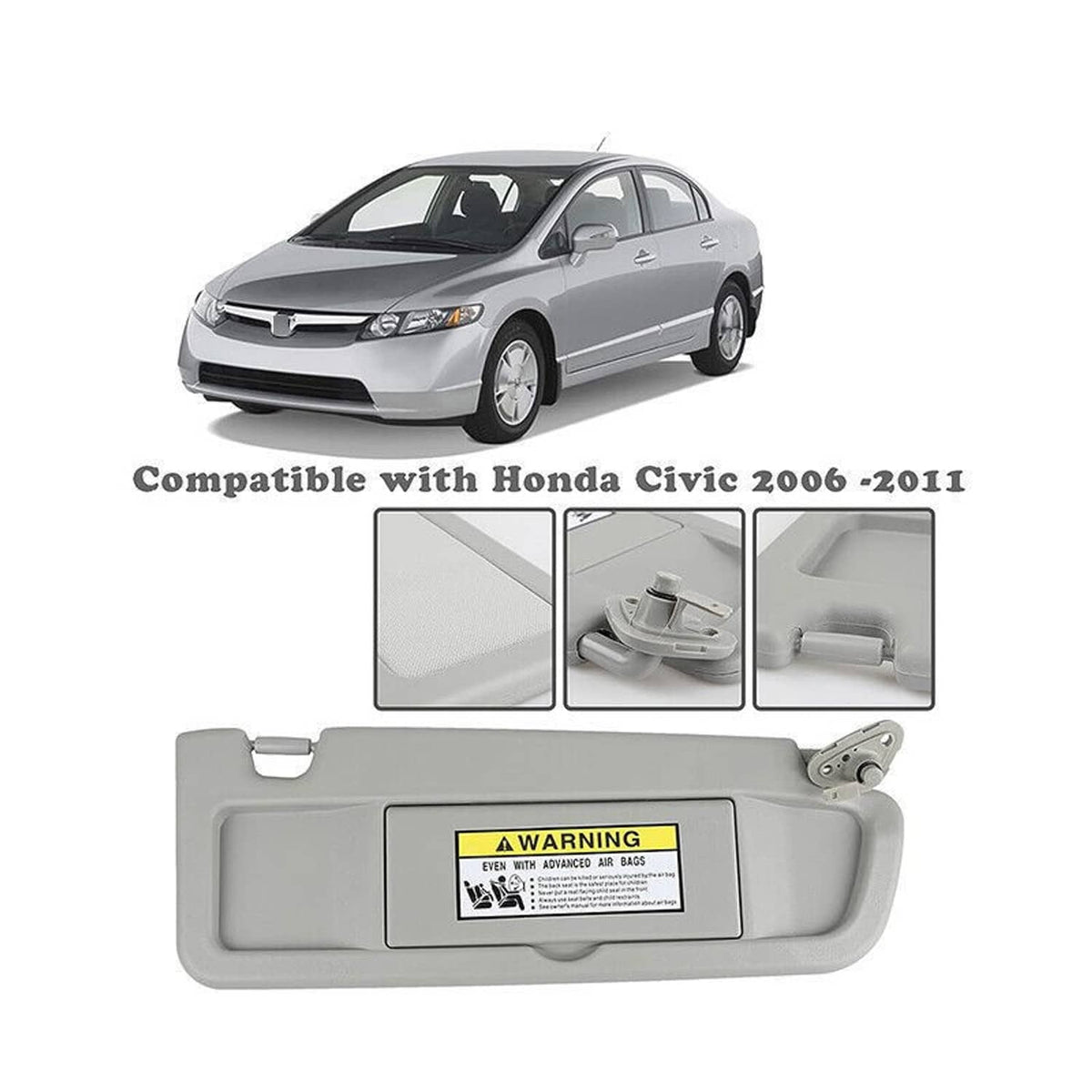 Bethesda Industrial New Sun Visor Light Gray Clear Gray Pair For 06-11 Honda Civic Left & Right Set