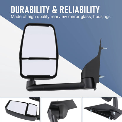 Bethesda Industrial LH + RH Pair Manual Tow Mirrors For 2003-2017 Chevy Express Savana Van Smooth