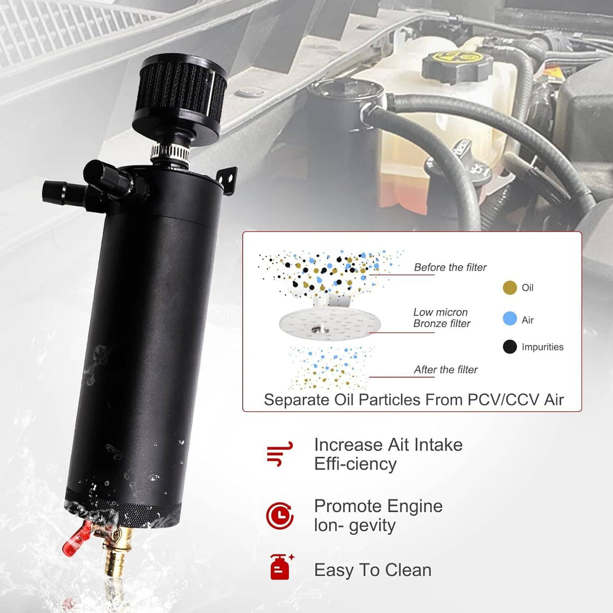 Bethesda Industrial 750ML Oil Catch Can Kit Oil Separator Large Baffled Reservoir Tank Universal New