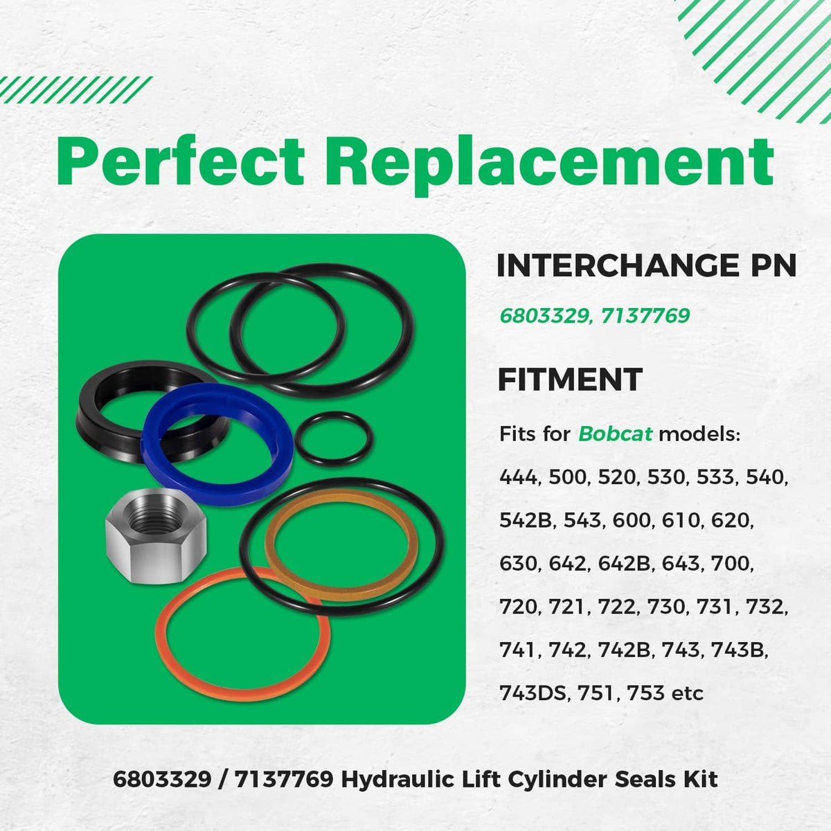Bethesda Industrial 2 sets 6803329 7137769 Hydraulic Lift Cylinder Seal Kit for Bobcat 444, 500, 520
