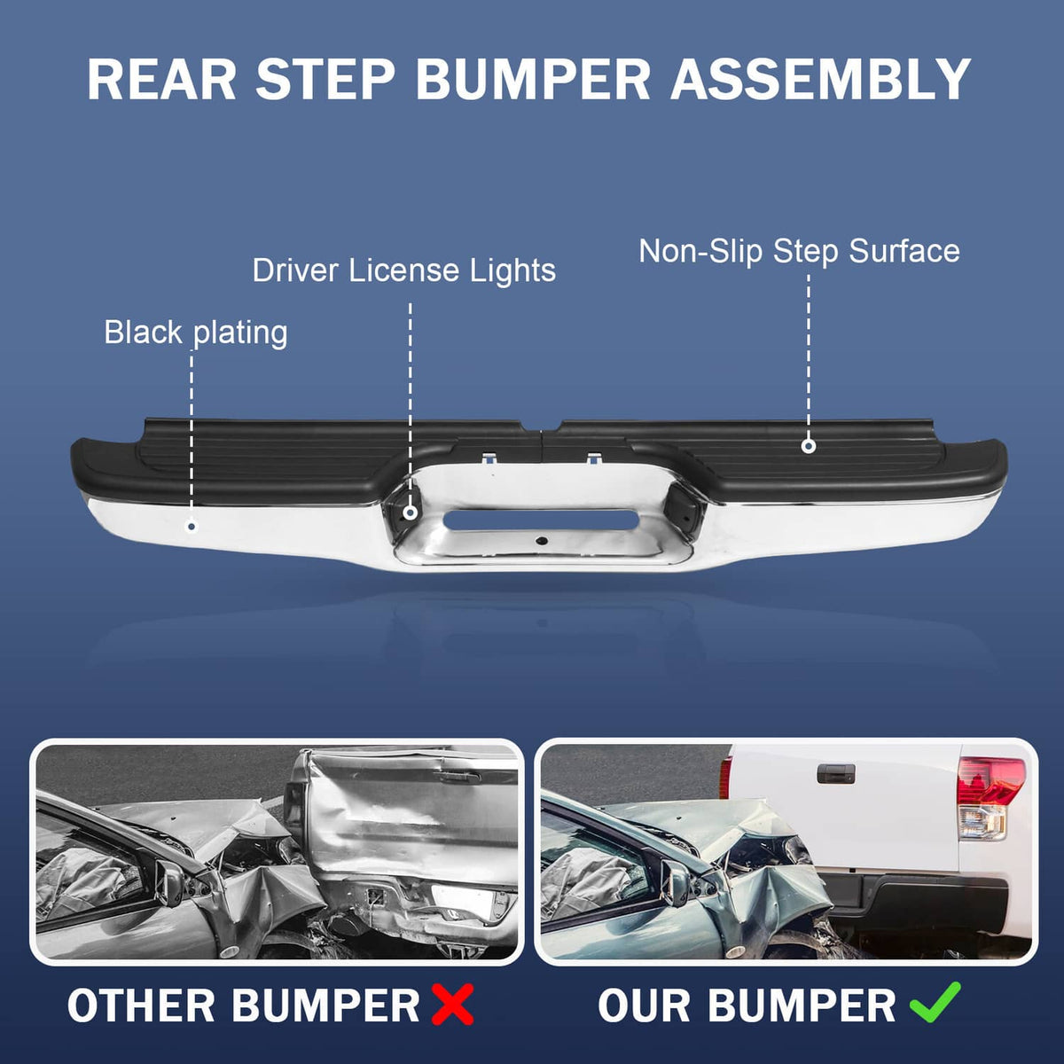 Bethesda Industrial Complete Steel Rear Step Bumper Assembly For Toyota Tacoma 1995-2004 Chrome