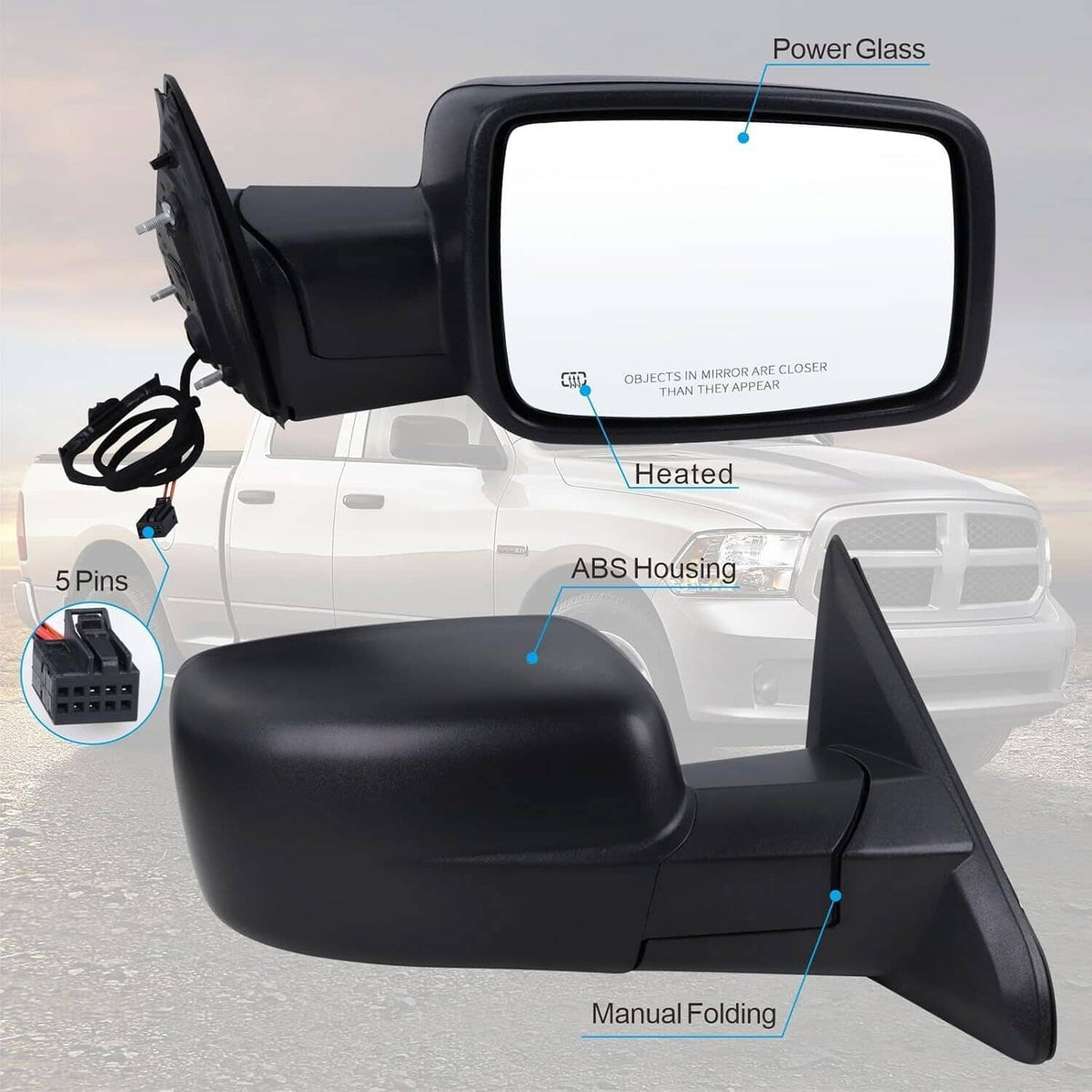 Bethesda Industrial Right/Passenger Side For 13-19 Ram 1500 Manual Fold+Heated+LED Signal Mirror New