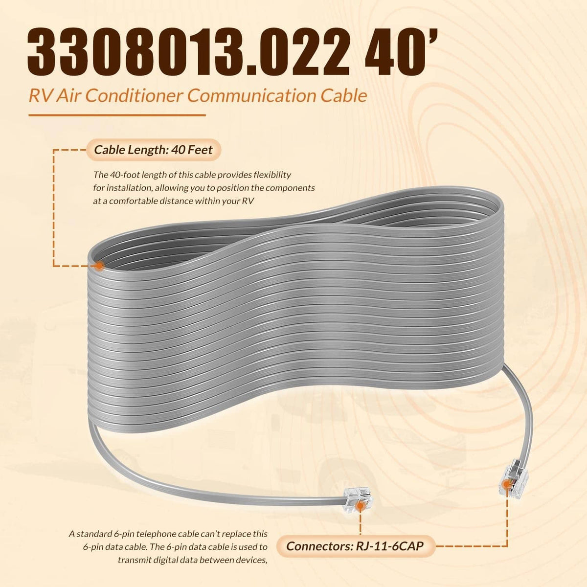 Bethesda Industrial 3308013.022 40’ RV Air Conditioner Communication Cable for Dometic Multi-Zone