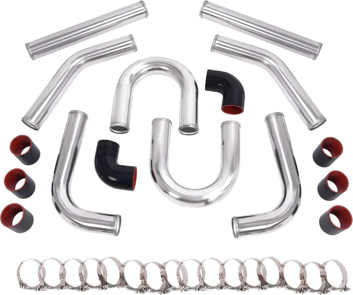 Bethesda Industrial 3" Polished Intercooler Piping w/ U Pipe Black Silicone Coupler + Clamp Kit DIY