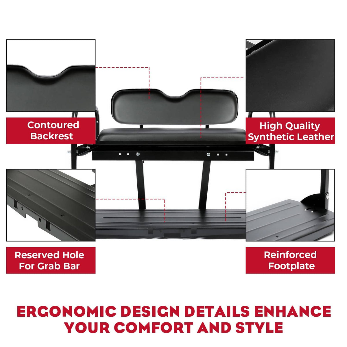 Bethesda Industrial Golf Cart Flip Folding Rear Back Seat Kit Black For EZGO Marathon Pre-1994