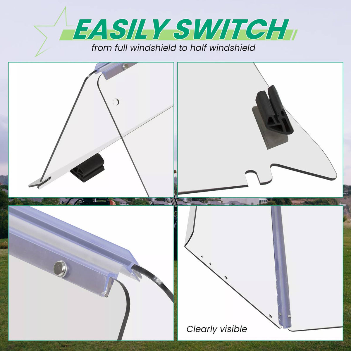 Bethesda Industrial Windshield For Club Car Precedent 2004 - Up Folding Clear Golf Cart Windscreen