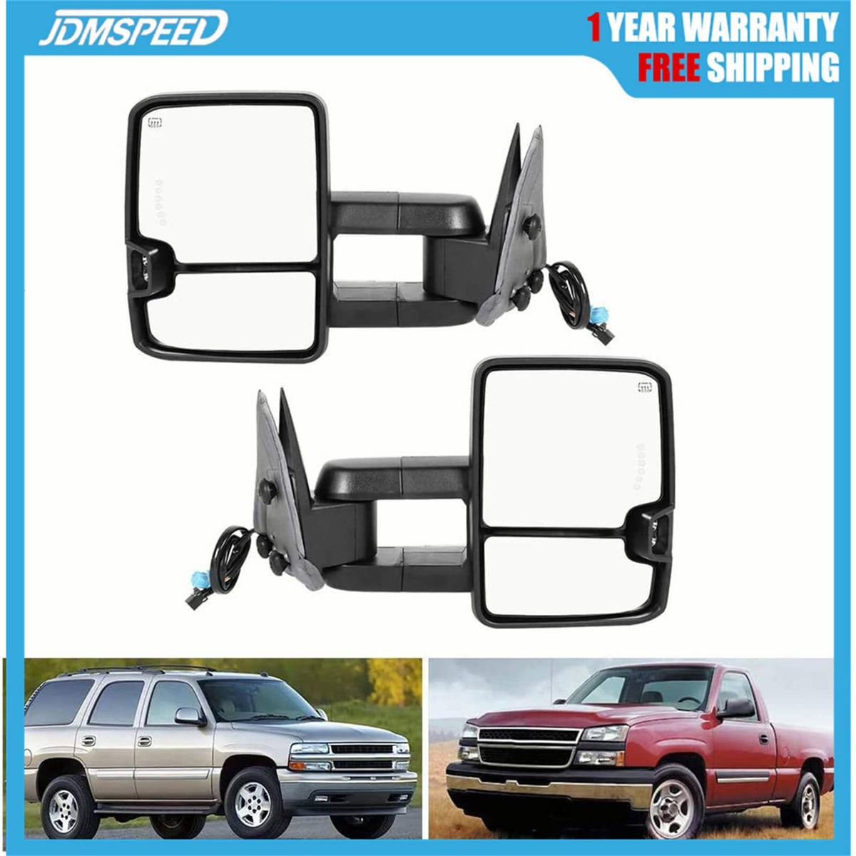 Bethesda Industrial Chrome Tow Mirror Power Heated Extend For 2003-07 Silverado Sierra Suburban 1500
