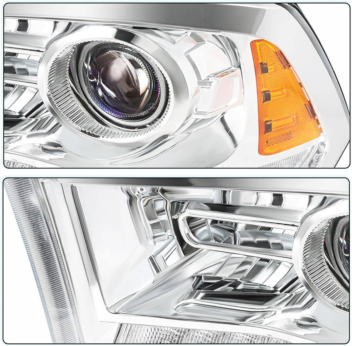 Bethesda Industrial Fit For 2009-2018 Dodge Ram 1500 2500 3500 Chrome Projector Headlights w/LED DRL