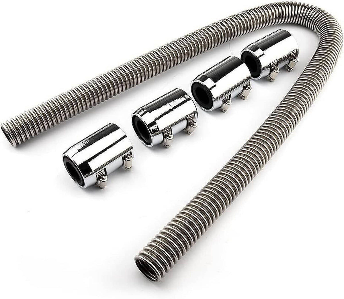 Bethesda Industrial Universal 48" Stainless Steel Radiator Flexible Coolant Water Hose W/ Caps Kit