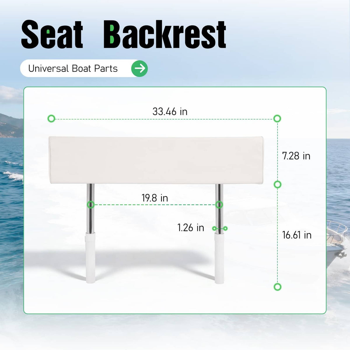 Bethesda Industrial For Universal Boat Seat Backrest W/Folding Arms Leaning Post White + Silvery