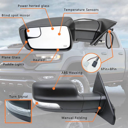 Bethesda Industrial Left Driver Side Mirror Heated Power Folding For 2019-2024 Ram 1500 68462769AB