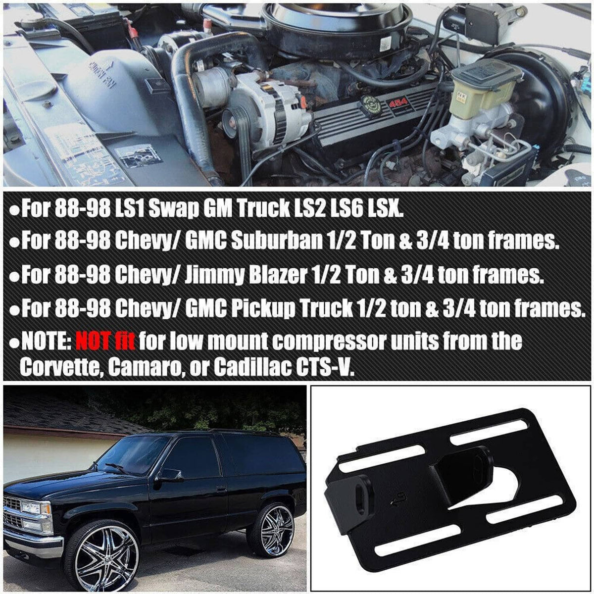 Bethesda Industrial Fit For 88-98 GM Truck LS2 LS6 LSX Conversion Engine Mounts LS1 Swap Adjustable