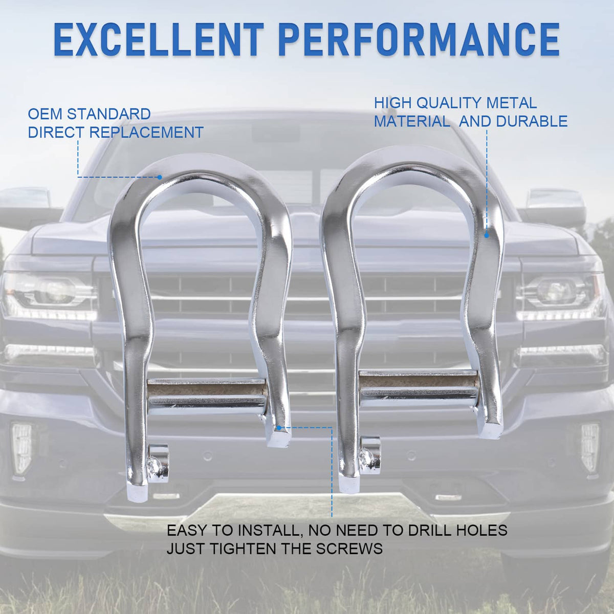 Bethesda Industrial Chrome Tow Hooks Kit For GM Chevrolet Silverado Sierra 1500 2007-2019 84072462
