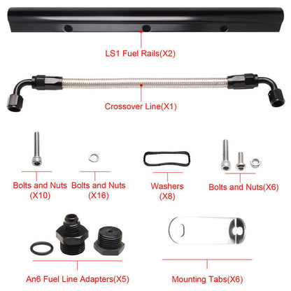Bethesda Industrial Billet Fuel Rail Kit for LS LS1 LS2 LS3 LS6 Intake Manifold +Hardware Black New