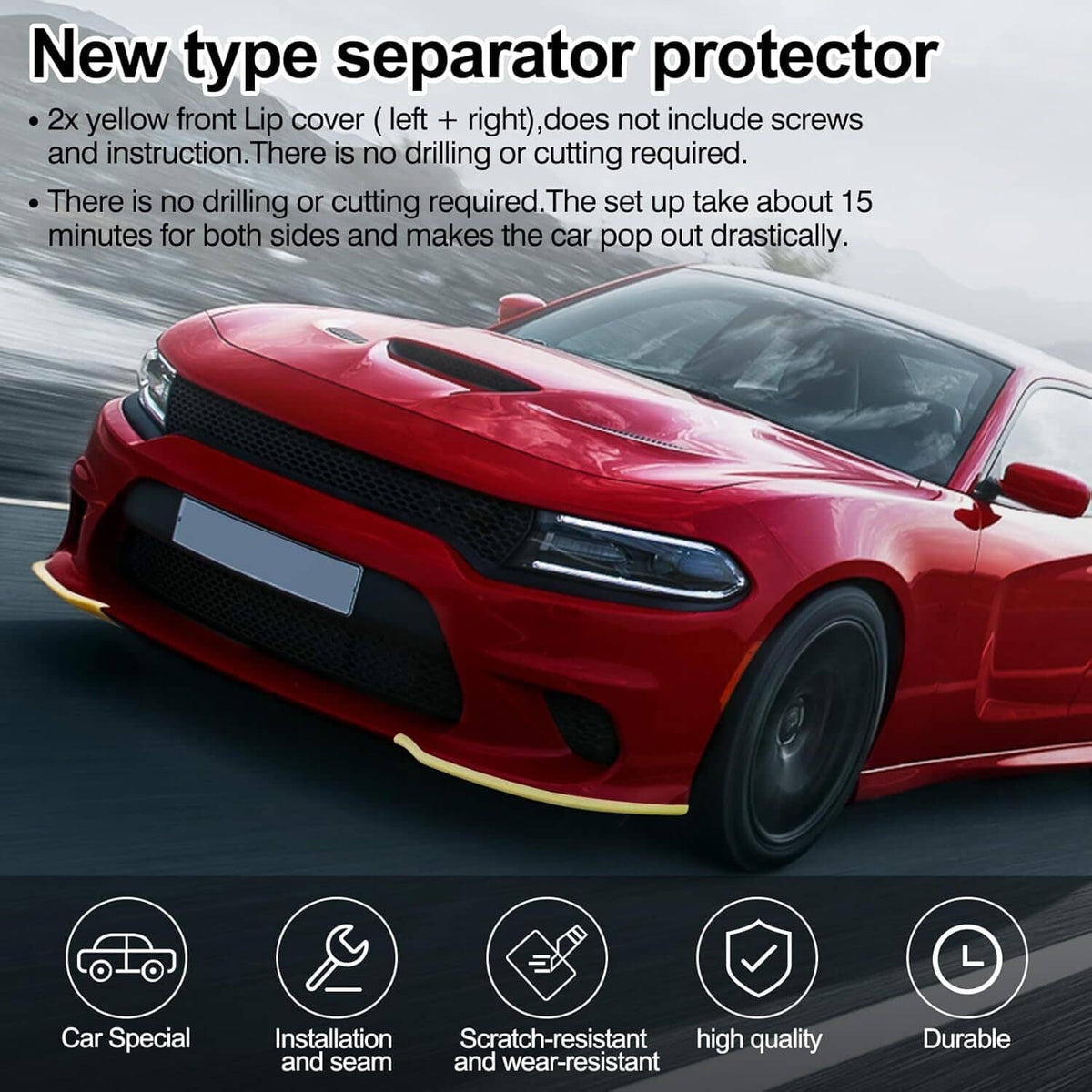 Bethesda Industrial Front Bumper Lip Splitter Trim Cover Yellow For 2015-2022 Dodge Charger SRT Scat