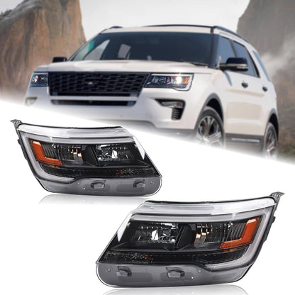 Bethesda Industrial New Pair Headlights Assembly LH+RH For 2016-2019 Ford Explorer Chrome w/ LED DRL