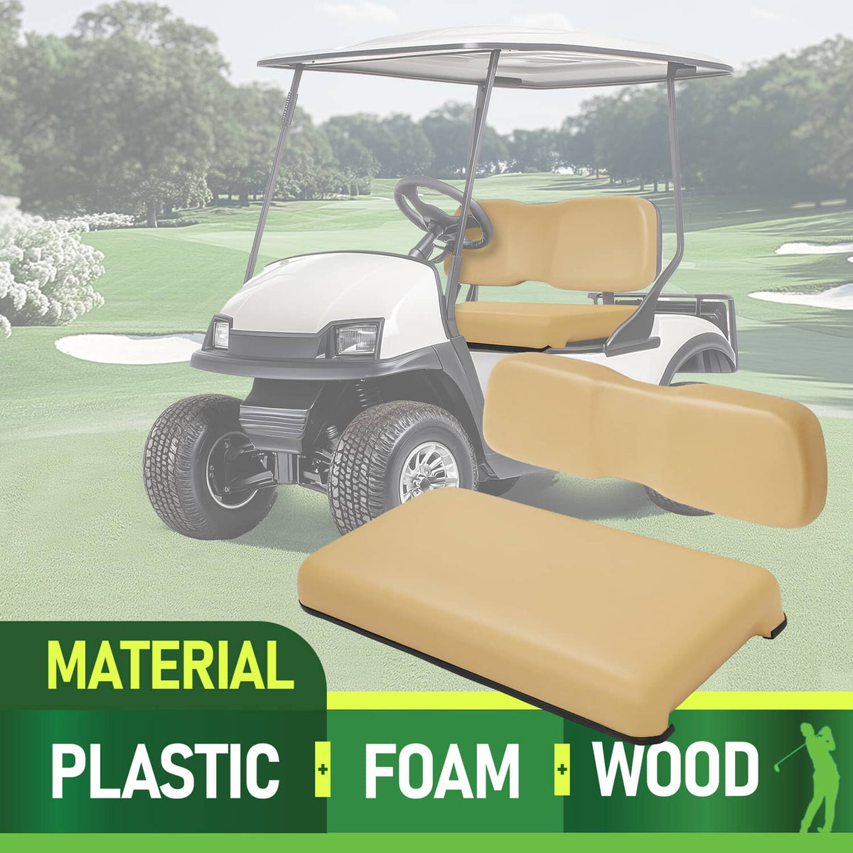 Bethesda Industrial Front Seat Assembly Bottom&Back Cushion For Club Car DS 2000.5-UP Tan Golf Cart