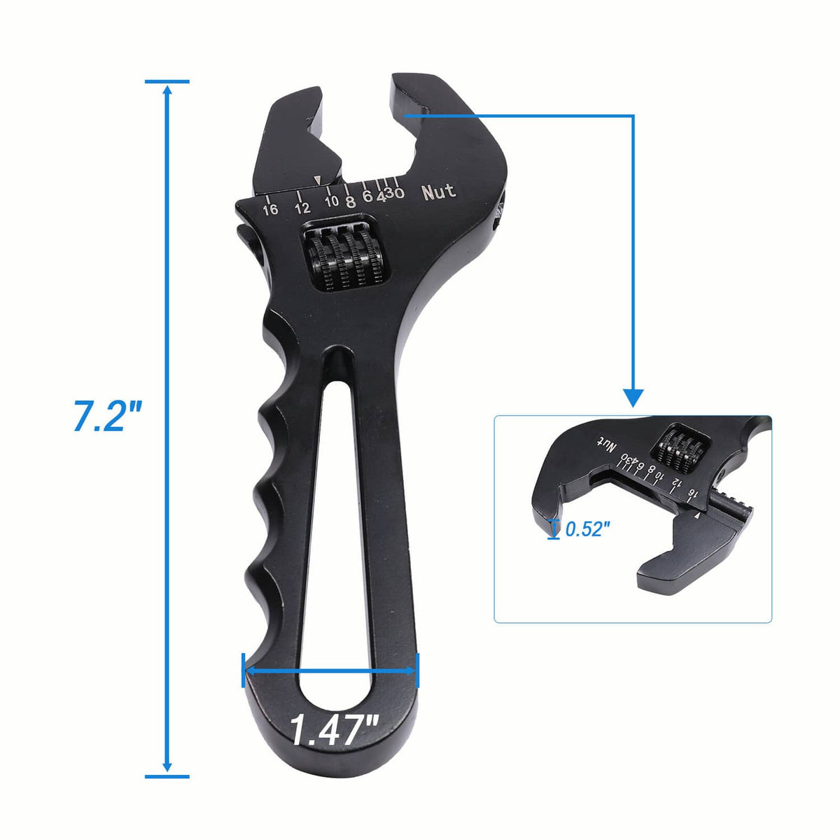 Bethesda Industrial Aluminum 3AN-16AN Adjustable Wrench Tool Spanner Black For Hose End Fitting