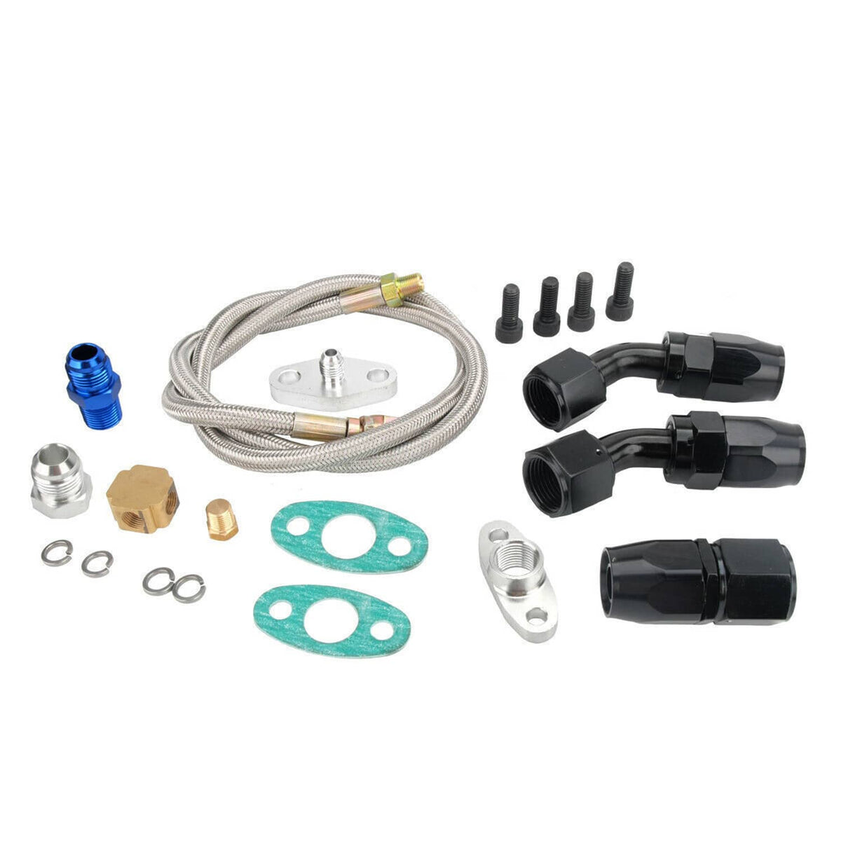 Bethesda Industrial Universal Turbo Oil Line Feed Kit w/ Return Drain Flange T3 T4 T04E Oil Pan Plug