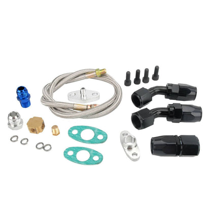Bethesda Industrial Universal Turbo Oil Line Feed Kit w/ Return Drain Flange T3 T4 T04E Oil Pan Plug