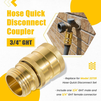 Bethesda Industrial Hose Quick Disconnect Set Brass 3/4” GHT Male x Female Replace for Dramm 22729