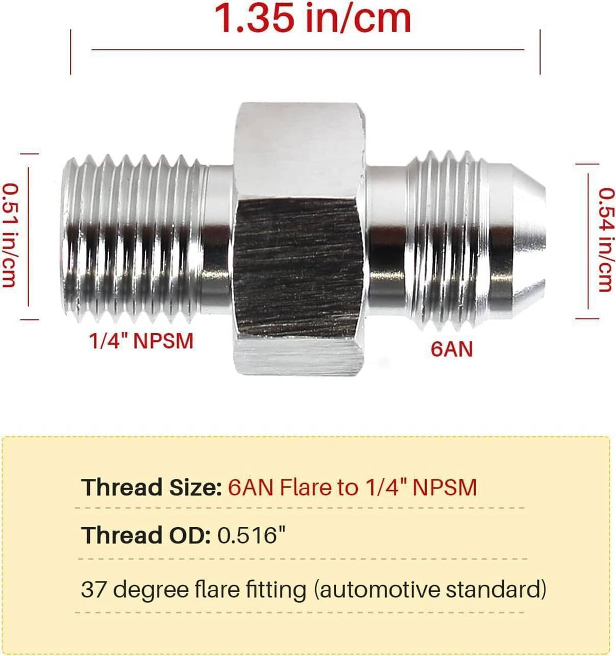 Bethesda Industrial 2Pcs Transmission Adapter Fittings 6AN Flare to 1/4" NPSM for TH350 TH400 700R4