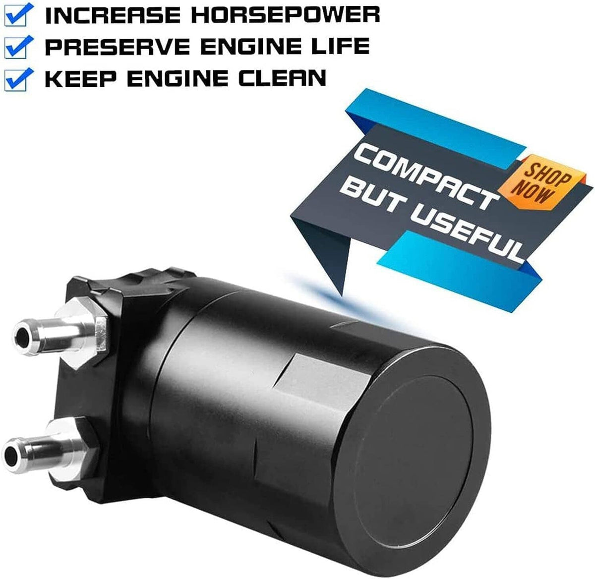 Bethesda Industrial Universal Black Oil Catch Can Kit with Hose Baffled Reservoir Tank Aluminum