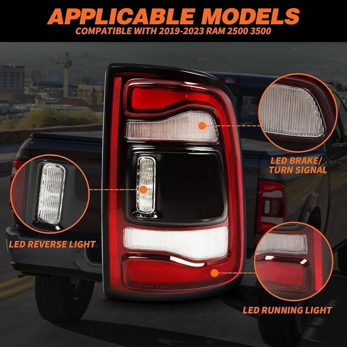 Bethesda Industrial 2x Black Bezel LED Tail Lights w/Blind Spot For 2019-2024 Dodge RAM 2500 3500