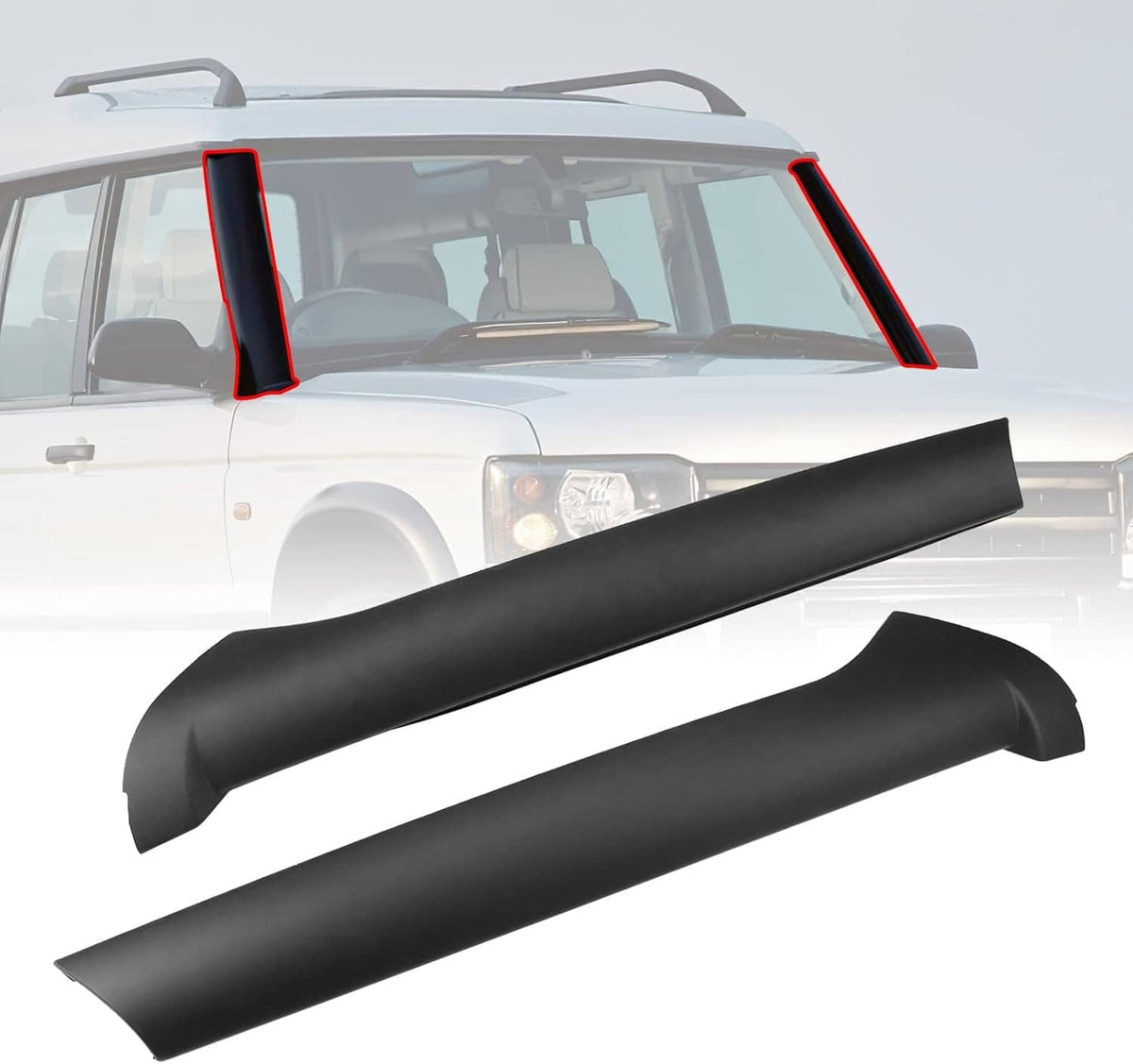 Bethesda Industrial Black Windscreen Pillar Moldings + Rivets Kit For 1999-2004 Land Rover Discovery
