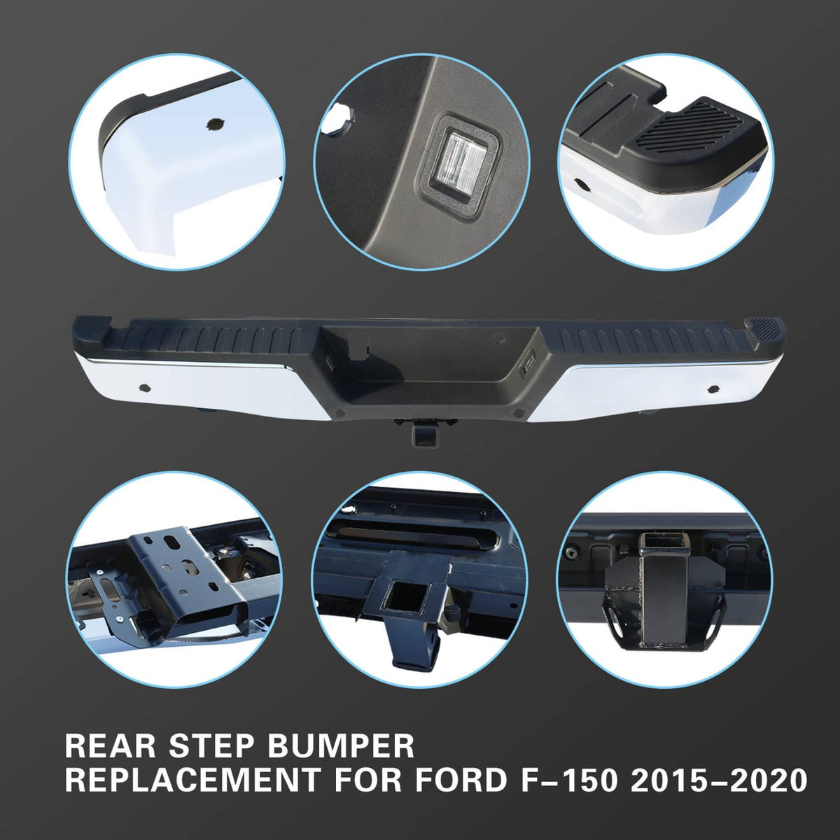 Bethesda Industrial Rear Bumper Assembly Chrome Steel For 2015-2019 Ford F150 w/Towing&Park Sensor